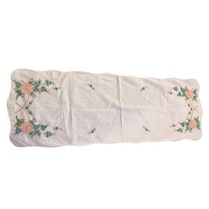 Handcrafted Embroidered Floral Table Runner‎ Vintage Cottagecore Decor 35x12